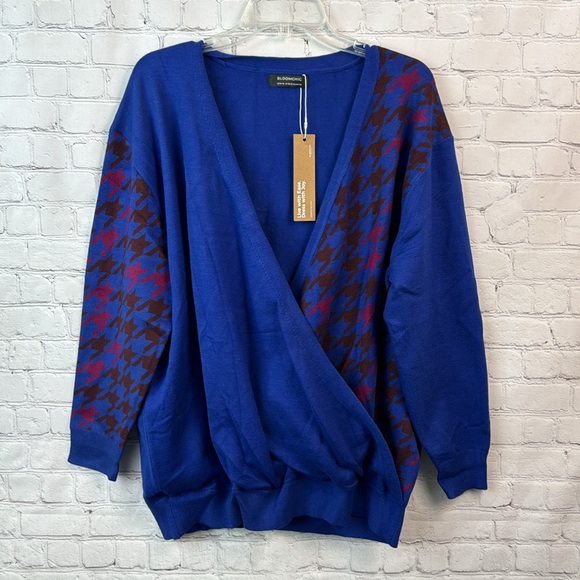 BloomChic Blue Houndstooth Wrap Knit Sweater Plus Size 1X - Picture 2 of 5